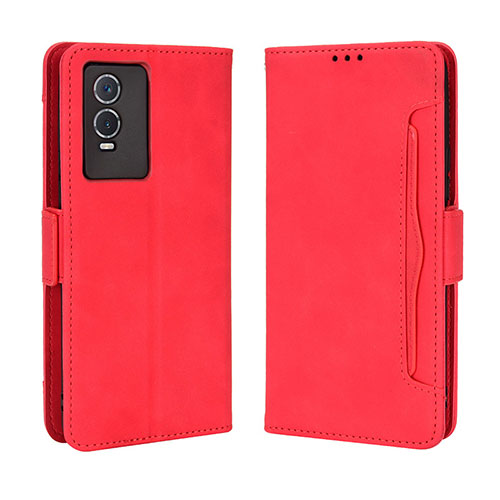 Leather Case Stands Flip Cover Holder BY3 for Vivo Y76s 5G Red