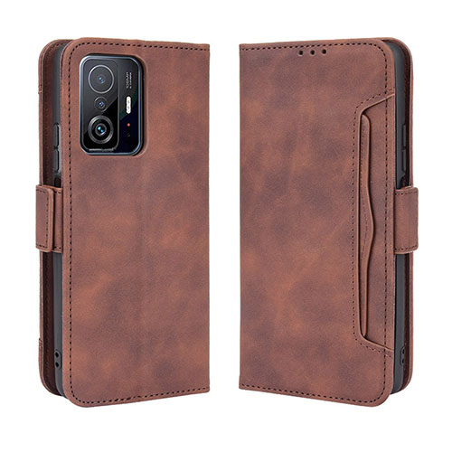 Leather Case Stands Flip Cover Holder BY3 for Xiaomi Mi 11T Pro 5G Brown