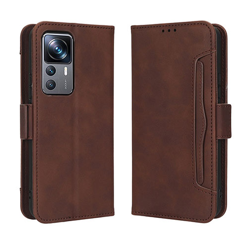 Leather Case Stands Flip Cover Holder BY3 for Xiaomi Mi 12T 5G Brown