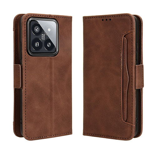 Leather Case Stands Flip Cover Holder BY3 for Xiaomi Mi 14 5G Brown