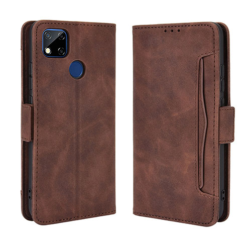 Leather Case Stands Flip Cover Holder BY3 for Xiaomi POCO C31 Brown