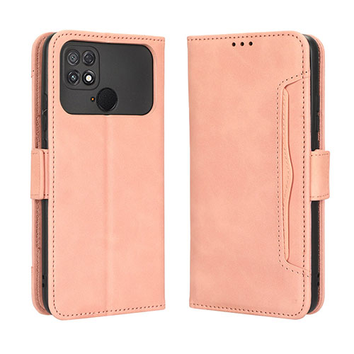 Leather Case Stands Flip Cover Holder BY3 for Xiaomi Poco C40 Pink