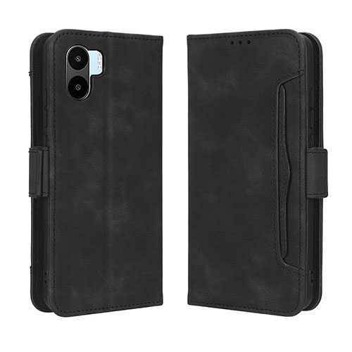 Leather Case Stands Flip Cover Holder BY3 for Xiaomi Poco C51 Black