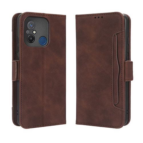 Leather Case Stands Flip Cover Holder BY3 for Xiaomi Poco C55 Brown