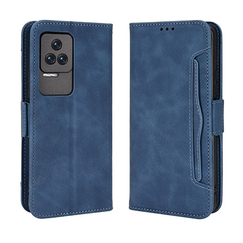 Leather Case Stands Flip Cover Holder BY3 for Xiaomi Poco F4 5G Blue