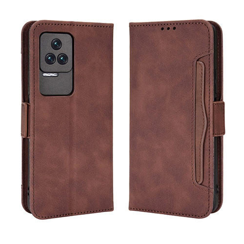 Leather Case Stands Flip Cover Holder BY3 for Xiaomi Poco F4 5G Brown