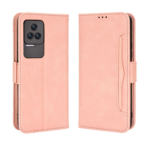 Leather Case Stands Flip Cover Holder BY3 for Xiaomi Poco F4 5G Pink