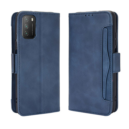 Leather Case Stands Flip Cover Holder BY3 for Xiaomi Poco M3 Blue