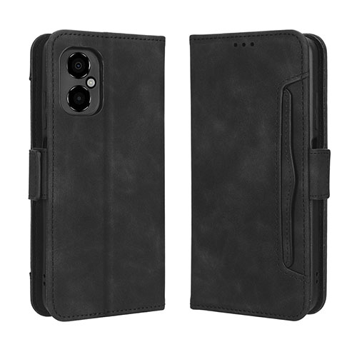 Leather Case Stands Flip Cover Holder BY3 for Xiaomi Poco M4 5G Black