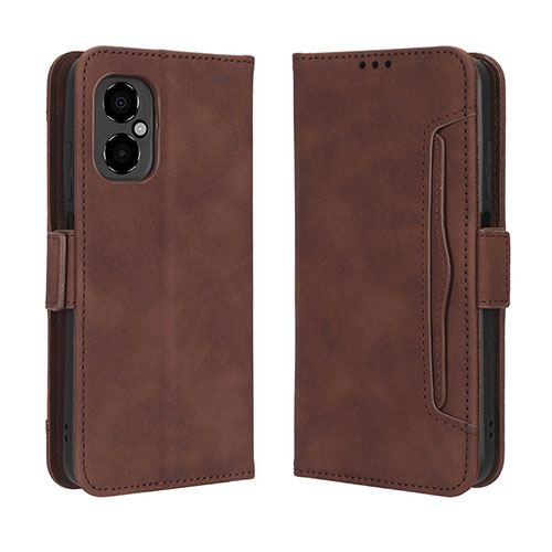 Leather Case Stands Flip Cover Holder BY3 for Xiaomi Poco M4 5G Brown