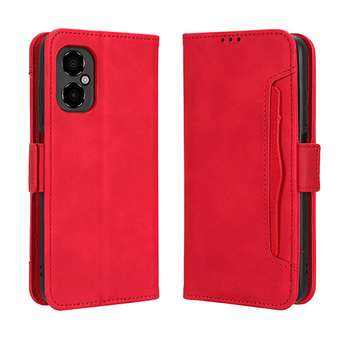 Leather Case Stands Flip Cover Holder BY3 for Xiaomi Poco M4 5G Red