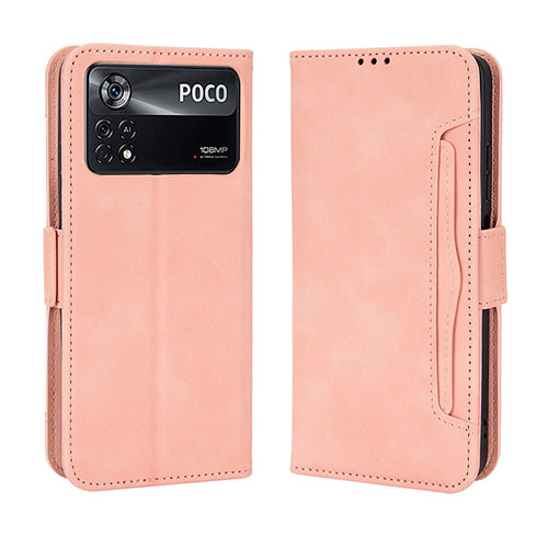 Leather Case Stands Flip Cover Holder BY3 for Xiaomi Poco M4 Pro 4G Pink