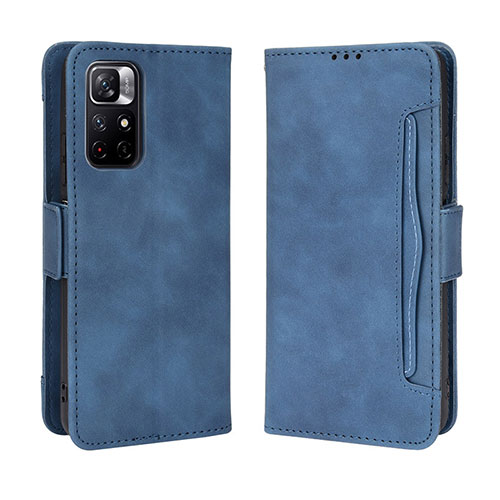 Leather Case Stands Flip Cover Holder BY3 for Xiaomi Poco M4 Pro 5G Blue