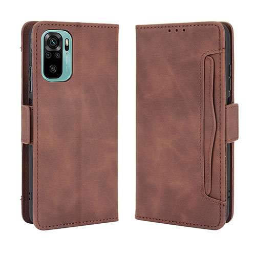 Leather Case Stands Flip Cover Holder BY3 for Xiaomi Poco M5S Brown