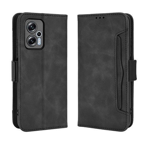 Leather Case Stands Flip Cover Holder BY3 for Xiaomi Poco X4 GT 5G Black