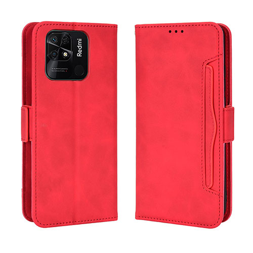 Leather Case Stands Flip Cover Holder BY3 for Xiaomi Redmi 10 India Red