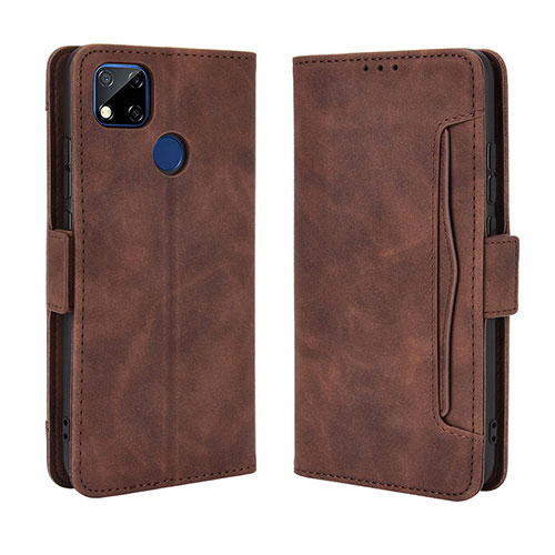 Leather Case Stands Flip Cover Holder BY3 for Xiaomi Redmi 9C Brown