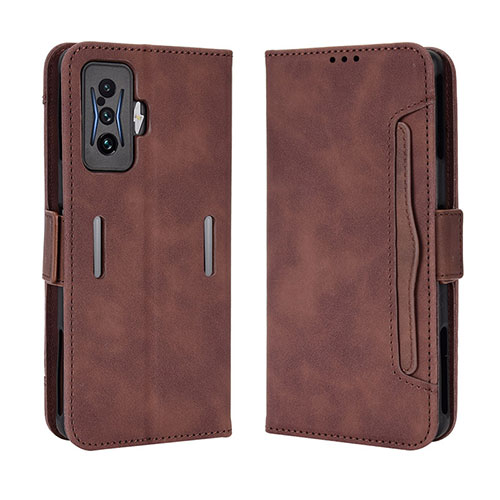 Leather Case Stands Flip Cover Holder BY3 for Xiaomi Redmi K50 Gaming 5G Brown