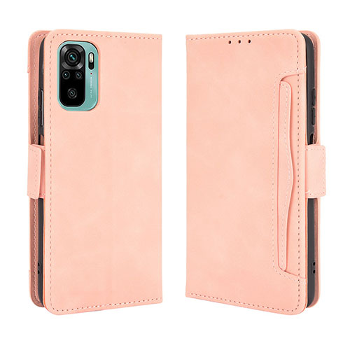 Leather Case Stands Flip Cover Holder BY3 for Xiaomi Redmi Note 10 4G Pink