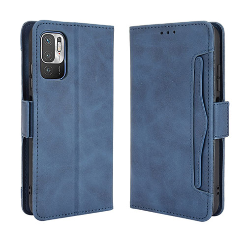 Leather Case Stands Flip Cover Holder BY3 for Xiaomi Redmi Note 10 5G Blue