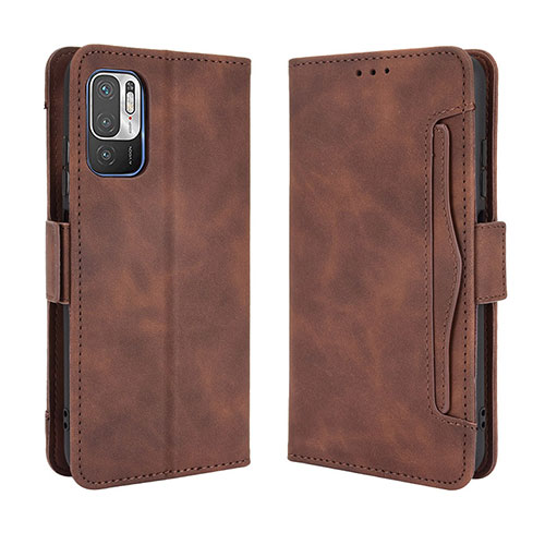 Leather Case Stands Flip Cover Holder BY3 for Xiaomi Redmi Note 10 5G Brown