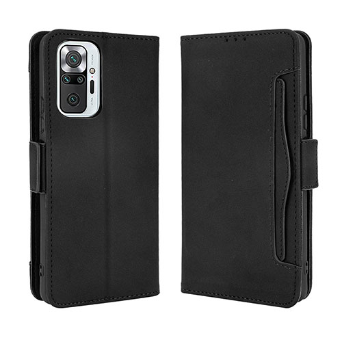 Leather Case Stands Flip Cover Holder BY3 for Xiaomi Redmi Note 10 Pro 4G Black