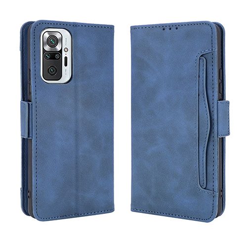 Leather Case Stands Flip Cover Holder BY3 for Xiaomi Redmi Note 10 Pro 4G Blue