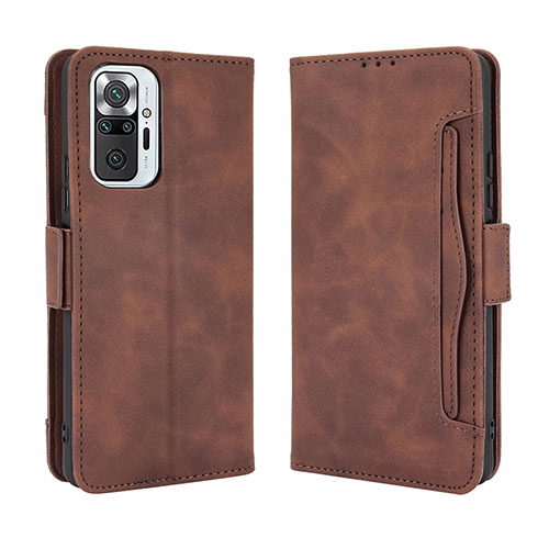Leather Case Stands Flip Cover Holder BY3 for Xiaomi Redmi Note 10 Pro 4G Brown