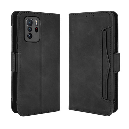 Leather Case Stands Flip Cover Holder BY3 for Xiaomi Redmi Note 10 Pro 5G Black