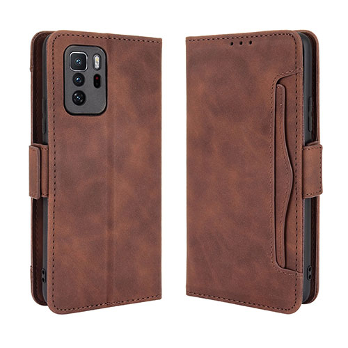 Leather Case Stands Flip Cover Holder BY3 for Xiaomi Redmi Note 10 Pro 5G Brown