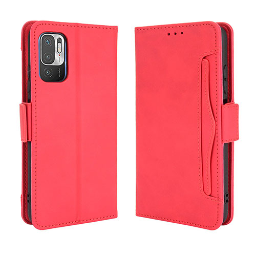 Leather Case Stands Flip Cover Holder BY3 for Xiaomi Redmi Note 10T 5G Red