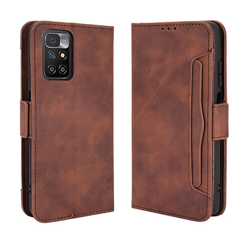 Leather Case Stands Flip Cover Holder BY3 for Xiaomi Redmi Note 11 4G (2021) Brown