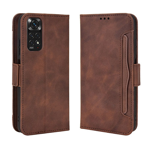 Leather Case Stands Flip Cover Holder BY3 for Xiaomi Redmi Note 11 4G (2022) Brown