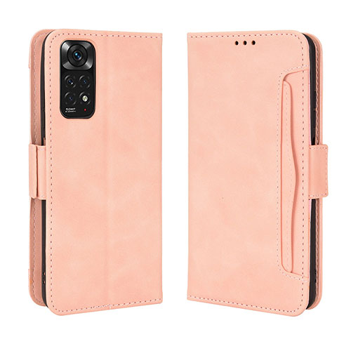 Leather Case Stands Flip Cover Holder BY3 for Xiaomi Redmi Note 11 4G (2022) Pink