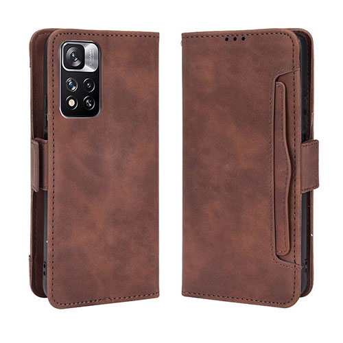 Leather Case Stands Flip Cover Holder BY3 for Xiaomi Redmi Note 11 Pro+ Plus 5G Brown