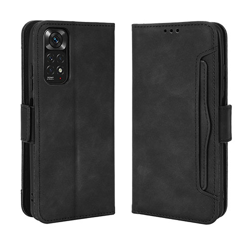 Leather Case Stands Flip Cover Holder BY3 for Xiaomi Redmi Note 11S 4G Black