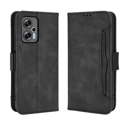 Leather Case Stands Flip Cover Holder BY3 for Xiaomi Redmi Note 11T Pro 5G Black