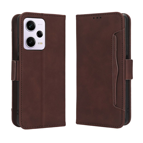 Leather Case Stands Flip Cover Holder BY3 for Xiaomi Redmi Note 12 Pro+ Plus 5G Brown