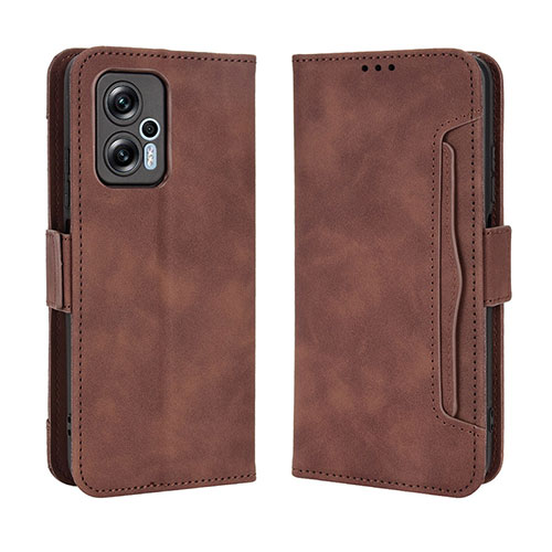 Leather Case Stands Flip Cover Holder BY3 for Xiaomi Redmi Note 12T Pro 5G Brown