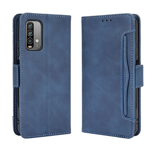 Leather Case Stands Flip Cover Holder BY3 for Xiaomi Redmi Note 9 4G Blue