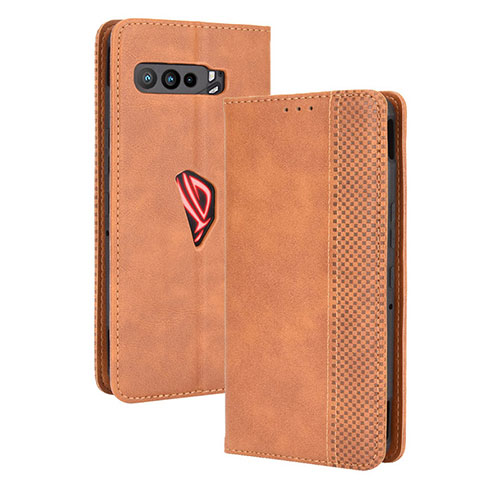 Leather Case Stands Flip Cover Holder BY4 for Asus ROG Phone 3 Brown