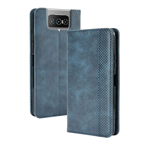 Leather Case Stands Flip Cover Holder BY4 for Asus ZenFone 8 Flip ZS672KS Blue