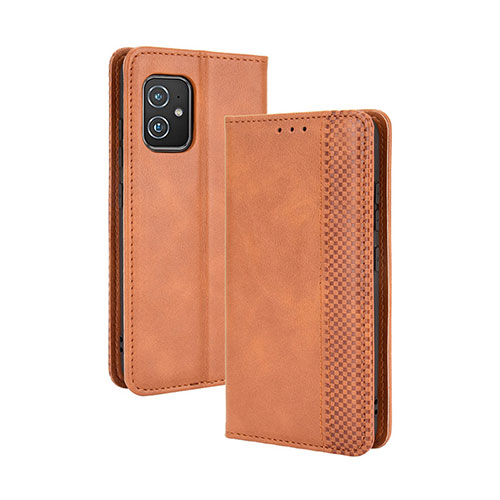 Leather Case Stands Flip Cover Holder BY4 for Asus ZenFone 8 Mini Brown