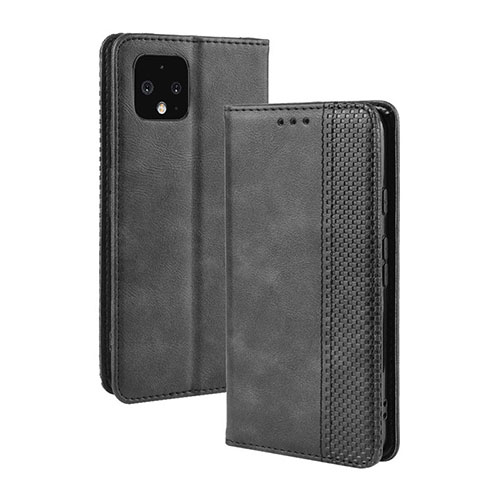 Leather Case Stands Flip Cover Holder BY4 for Google Pixel 4 Black