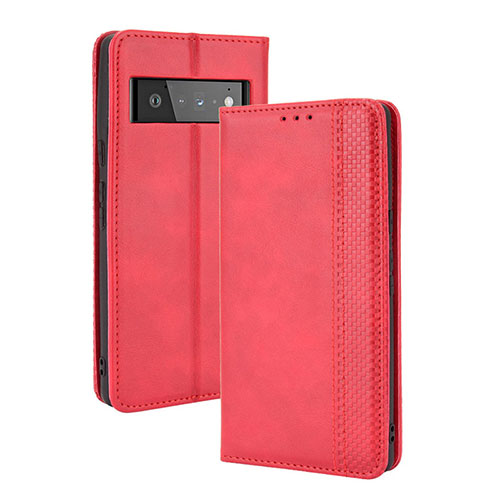 Leather Case Stands Flip Cover Holder BY4 for Google Pixel 6 Pro 5G Red