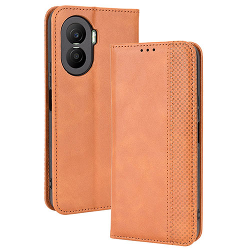 Leather Case Stands Flip Cover Holder BY4 for Huawei Honor X40i 5G Brown