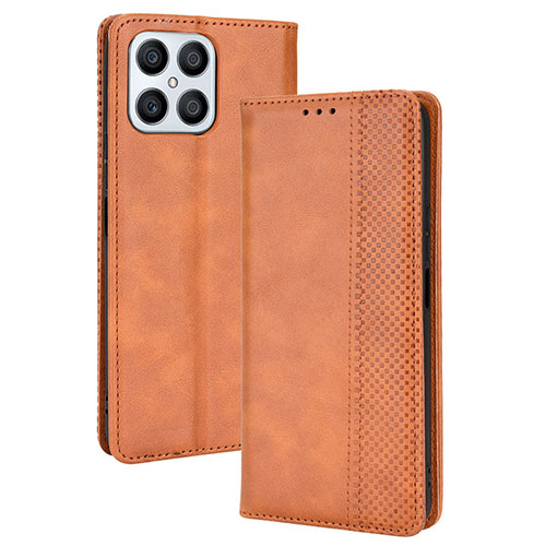 Leather Case Stands Flip Cover Holder BY4 for Huawei Honor X8 4G Brown