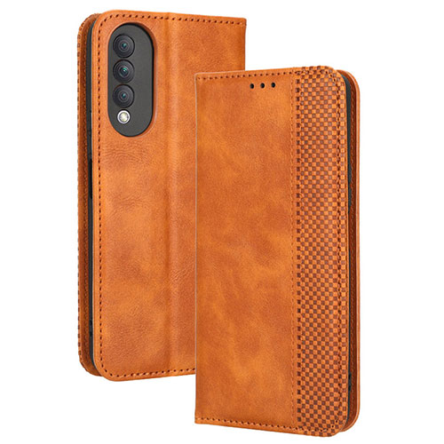 Leather Case Stands Flip Cover Holder BY4 for Huawei Nova 10z Brown