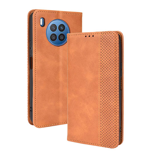 Leather Case Stands Flip Cover Holder BY4 for Huawei Nova 8i Brown