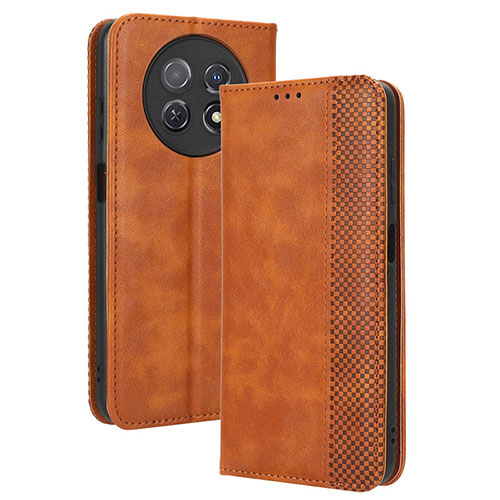 Leather Case Stands Flip Cover Holder BY4 for Huawei Nova Y91 Brown